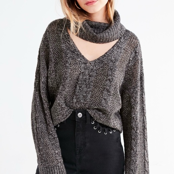 Urban Outfitters Cable Knit Cut-Out Oversized Sweater, Size S, Black - Picture 1 of 12